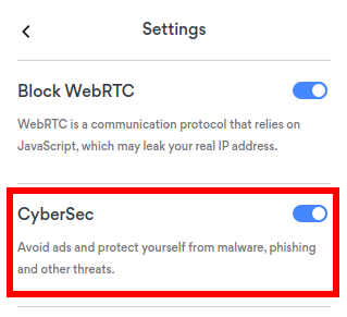 CyberSec protects against harmful websites and removes annoying ads