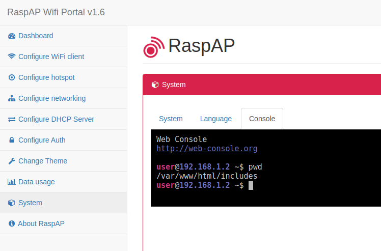 RaspAP's console – certainly has it's limits