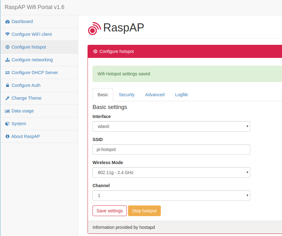 RaspAP: Change the SSID of the hotspot