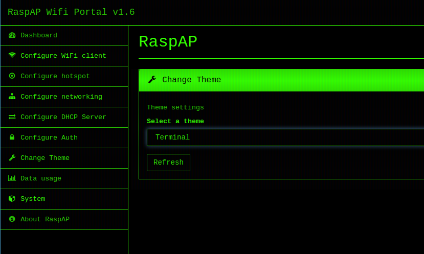 RaspAP offers a terminal theme