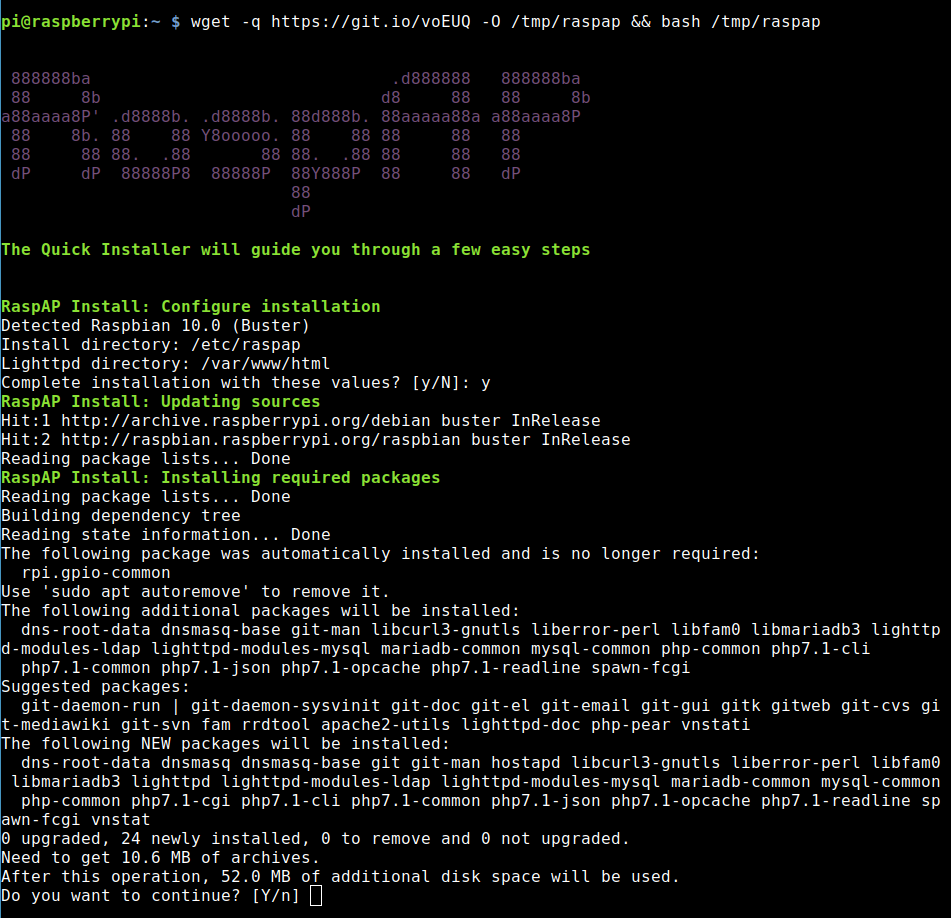 Install RaspAP with wget