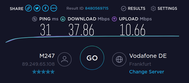 Speedtest with OpenVPN – it's fast enough for the VPN router