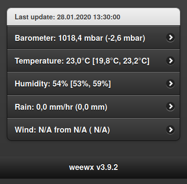 Smartphone skin of the weather station Wetterstation WeeWX