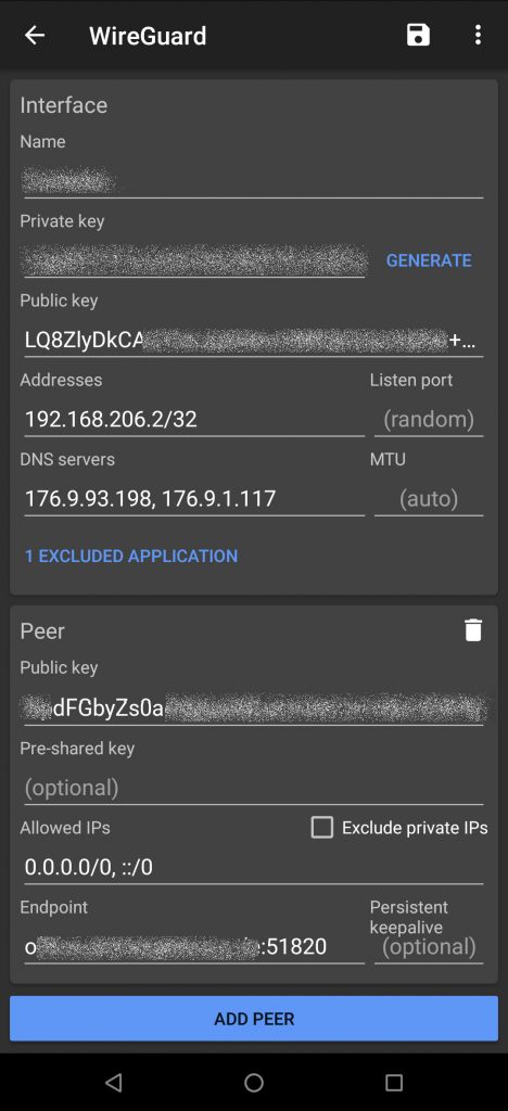 WireGuard configuration on Android