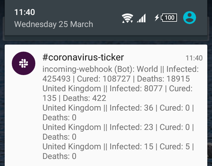Slack App on the smartphone also works as a coronavirus ticker