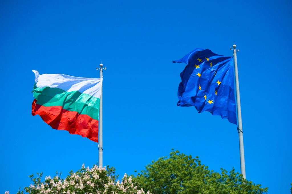 The Bulgarian and EU flag. 